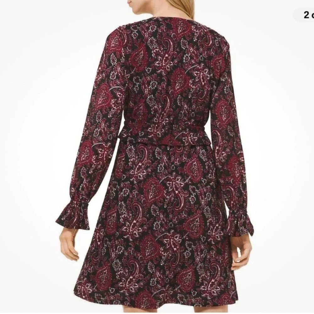 Michael Kors Elegant Black and Burgundy Paisley Dress